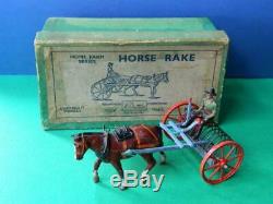 Britains Vintage Pre War Boxed Lead Farm Series #8f Horse Hay Rake & Driver