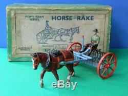 Britains Vintage Pre War Boxed Lead Farm Series #8f Horse Hay Rake & Driver