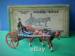 Britains Vintage Pre War Boxed Lead Farm Series #8f Horse Hay Rake & Driver