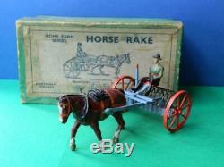 Britains Vintage Pre War Boxed Lead Farm Series #8f Horse Hay Rake & Driver