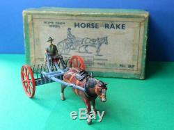 Britains Vintage Pre War Boxed Lead Farm Series #8f Horse Hay Rake & Driver