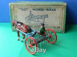 Britains Vintage Pre War Boxed Lead Farm Series #8f Horse Hay Rake & Driver