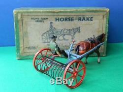 Britains Vintage Pre War Boxed Lead Farm Series #8f Horse Hay Rake & Driver