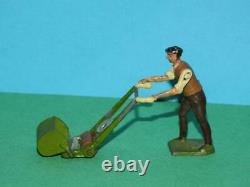 Britains Vintage Pre-war Rare Lead Garden Gardener #051 And Lawnmower #050