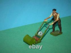 Britains Vintage Pre-war Rare Lead Garden Gardener #051 And Lawnmower #050