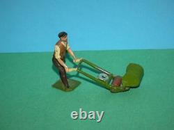 Britains Vintage Pre-war Rare Lead Garden Gardener #051 And Lawnmower #050