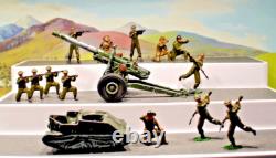 Britains WWII, Vintage Lead soldiers x13 /Bren-gun carrier 1/32 +Crescent Cannon