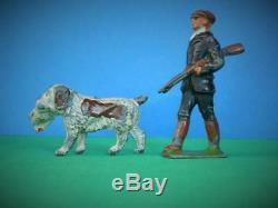 CHARBENS PRE-WAR VINTAGE 1930s VERY RARE LEAD GAME KEEPER AND GUN DOG WITH FOWL