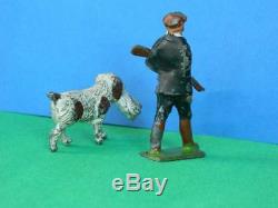 CHARBENS PRE-WAR VINTAGE 1930s VERY RARE LEAD GAME KEEPER AND GUN DOG WITH FOWL