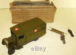 Early pre war Britains Army Square Cab Ambulance with wounded in original box