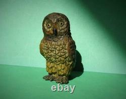 GEORG HEYDE GERMANY ANTIQUE C1910 HOLLOW CAST COLD PAINTED LEAD OWL 6cm