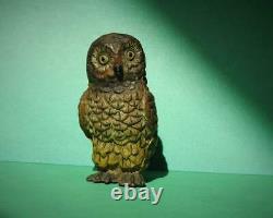 GEORG HEYDE GERMANY ANTIQUE C1910 HOLLOW CAST COLD PAINTED LEAD OWL 6cm