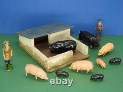 HUGAR BRITAINS 1930s FARM SERIES RARE 100F PIGSTY LANDGIRL BOAR SOW PIGS PIGLETS