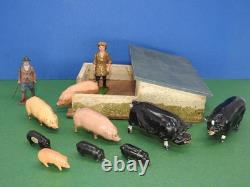 HUGAR BRITAINS 1930s FARM SERIES RARE 100F PIGSTY LANDGIRL BOAR SOW PIGS PIGLETS