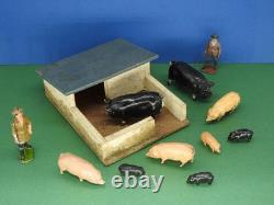 HUGAR BRITAINS 1930s FARM SERIES RARE 100F PIGSTY LANDGIRL BOAR SOW PIGS PIGLETS