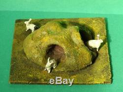 Hugar For Britains Vintage Rabbit Warren / Burrow With 3 Britains Lead Rabbits