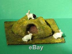 Hugar For Britains Vintage Rabbit Warren / Burrow With 3 Britains Lead Rabbits