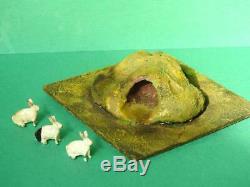 Hugar For Britains Vintage Rabbit Warren / Burrow With 3 Britains Lead Rabbits