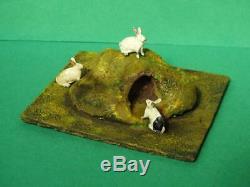 Hugar For Britains Vintage Rabbit Warren / Burrow With 3 Britains Lead Rabbits