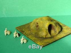 Hugar For Britains Vintage Rabbit Warren / Burrow With 3 Britains Lead Rabbits