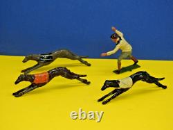 JOHILLCO VINTAGE 1930s LEAD GREYHOUNDS RACING x 3 WITH RARE RACE STARTER