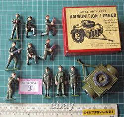 Mint Britains RA Gunners + Limber WW2. Early 50s Hollow-Cast. Old Stock (#3)