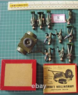 Mint Britains RA Gunners + Limber WW2. Early 50s Hollow-Cast. Old Stock (#3)