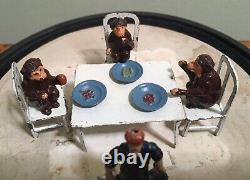 RARE F. G. Taylor & Sons Vintage Lead Chimpanzees' Tea Party + Zookeeper With Fish