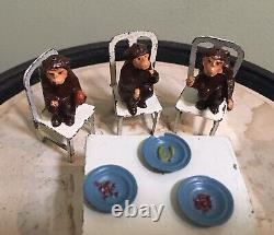 RARE F. G. Taylor & Sons Vintage Lead Chimpanzees' Tea Party + Zookeeper With Fish
