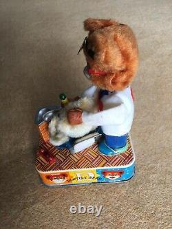 Rare Dentist Bear 1960's collectable tin toy made by S & E in Japan