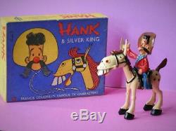 Sacul 1951 Rare Mint Boxed Lead Cowboy Hank & Silver King Childrens Tv Figurres