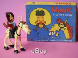 Sacul 1951 Rare Mint Boxed Lead Cowboy Hank & Silver King Childrens Tv Figurres