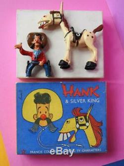 Sacul 1951 Rare Mint Boxed Lead Cowboy Hank & Silver King Childrens Tv Figurres