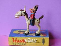 Sacul 1951 Rare Mint Boxed Lead Cowboy Hank & Silver King Childrens Tv Figurres