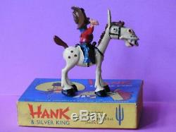 Sacul 1951 Rare Mint Boxed Lead Cowboy Hank & Silver King Childrens Tv Figurres