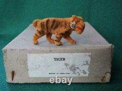 TAYLOR & BARRETT VINTAGE PRE-WAR FLOCKED LEAD ZOO TIGER x 5 MINT IN TRADE BOX