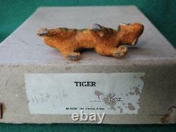 TAYLOR & BARRETT VINTAGE PRE-WAR FLOCKED LEAD ZOO TIGER x 5 MINT IN TRADE BOX