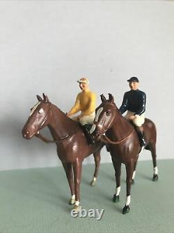 Two Vintage Britains Racing Horses With Jockeys, Colours Of Famous Owners