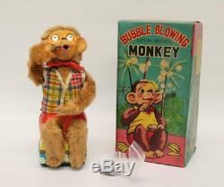 Vintage ALPS 1950s BUBBLE BLOWING MONKEY Tin Toy Battery Operated