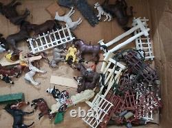 Vintage Britains Farm Yard Stables, Horses, Ponys, Figures, Outbuilding +more