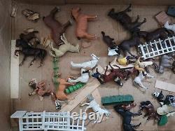 Vintage Britains Farm Yard Stables, Horses, Ponys, Figures, Outbuilding +more