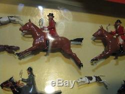 Vintage Britains Metal Fox Hunting Horses Hounds 16 Piece Box
