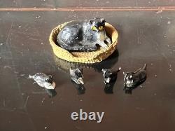 Vintage Lead Barrett and Sons Cat in the Basket with Kittens