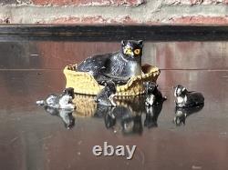 Vintage Lead Barrett and Sons Cat in the Basket with Kittens