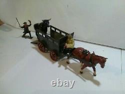 Vintage Rare Lead Farm Horse And Cattle Trailer With Figures And Bull