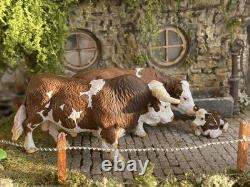 Vintage britains Farm Simmental Family Set, Repainted Customised Unique Model