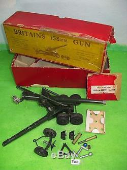 Vintage britains lead / diecast 155mm gun boxed & near complete 1457