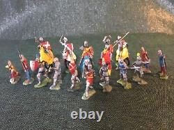 Vintage collection of 16 rare Britains Herald Knights with 5 mounted on horses
