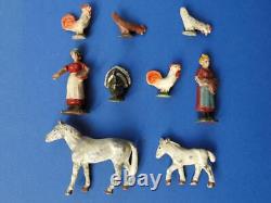 WENDAL TOYS 1948 ALUMINIUM FARM FIGURES ANIMALS & WOODEN FARM 40pc INC BRITAINS