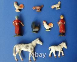 WENDAL TOYS 1948 ALUMINIUM FARM FIGURES ANIMALS & WOODEN FARM 40pc INC BRITAINS